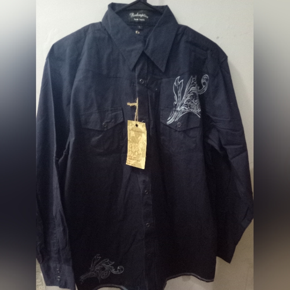 Redemption, Men's, Shirt, Button Down Front Long Sleeve, Size (L) Color Blue